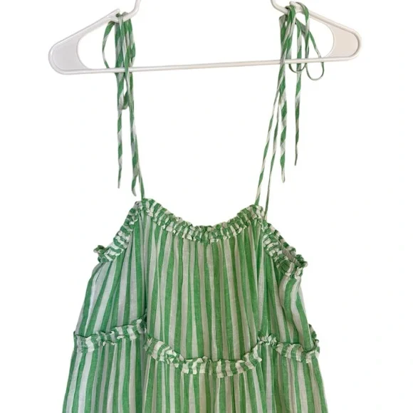 Rails Carolyn Tiered Babydoll Dress Cayman Green Stripe Beach Coastal Loose - Picture 8 of 15